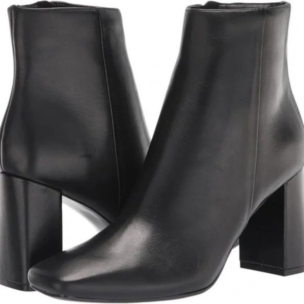 NEW MARC FISHER WOMEN'S NEBULA SQUARE TOE LEATHER BOOTIE BOOTS BLACK - SIZE 9 US